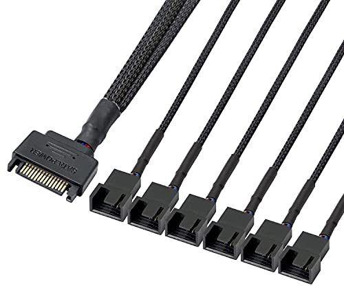 GELRHONR SATA de 15 pines a 6 x 3 pines/4 pines 12 V PC caso divisor de ventilador adaptador de cable de alimentación-1Ft