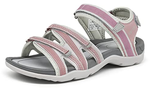 GRITION trekking Sandals femmes été réglable sandales de randonnée à plat sandales de plein air confortables femmes peep Toe sandales Sport sandales lumière sandales eau de plage Rose (37EU)