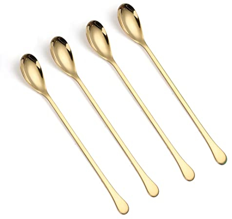 Long Handle Spoons,8-inch Ice Tea Spoon, Coffee Stirrers,Ice Cream Spoon, AXIAOLU Premium 18/10 Stainless Steel Cocktail Stirring Spoons, Set of 4 golden…