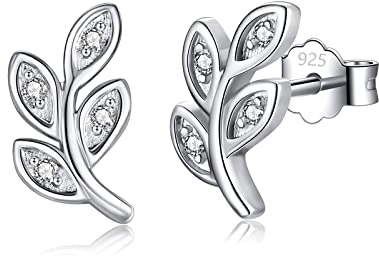 Ohrstecker Silber 925 Gold Rosegold Blätter Zweig Kleine Ohrringe Silber Schmuck Geschenke für Freundin Mädchen