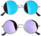 Joopin Verspiegelte Runde Sonnenbrille Herren Polarisiert Lila Retro Vintage Hippie Sonnenbrille Blau Gläser (Silber Blau und Gold Violett)
