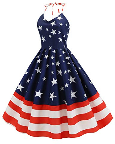 VALICLUD Damen Halter Amerikanische Flagge Kleid Stars Stripes Patriotisches Kleid für Frauen