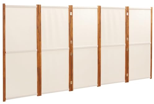 vidaXL Raumteiler 5-TLG. Trennwand Stellwand Paravent Spanische Wand Sichtschutz Umkleide Faltwand Raumtrenner Holz Cremeweiß 350x180 cm