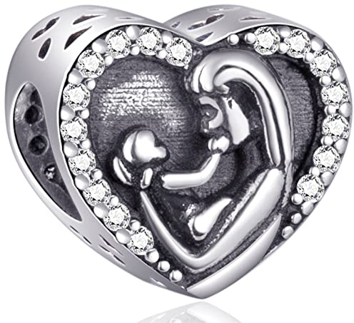 Mama und Baby Charms passen Pandora Mein erster Muttertag Armband, 925 Sterling Silber Mutter Kind Herz Perlen mit CZ, Geschenk für Tochter/Sohn/beste mom/Junge/Mädchen