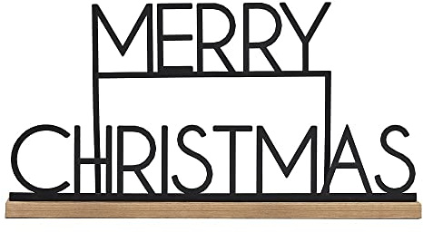 Miss Lovely Merry Christmas Aufsteller Deko – Weihnachtsdekoration schwarz 35,5x18x6,5 cm – Schriftzug Metall auf Holz – Weihnachtsdeko