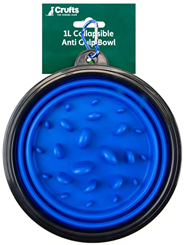VFM/Crufts Collapsible Anti Gulp Travel Pet Food Bowl, 1 Litre