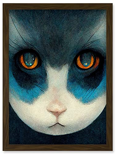 Doppelganger33 LTD Nihonga Style Japanese Cat Blue Artwork Framed Wall Art Print A4