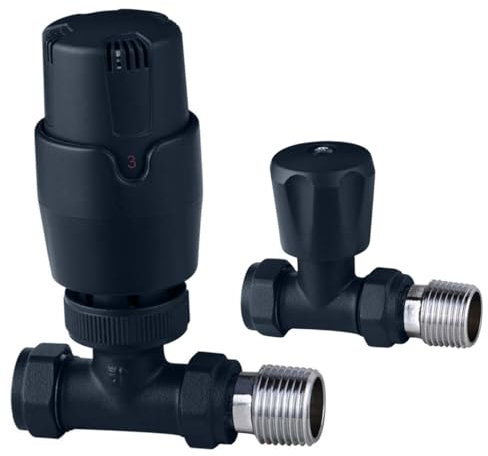 Anthracite Straight TRV Thermostatic Radiator Valves Modern Radiator Valves 15mm x 1/2 (Set of 2) for Heated Towel Rails & Central Heating Radiators Radiator Valve Set