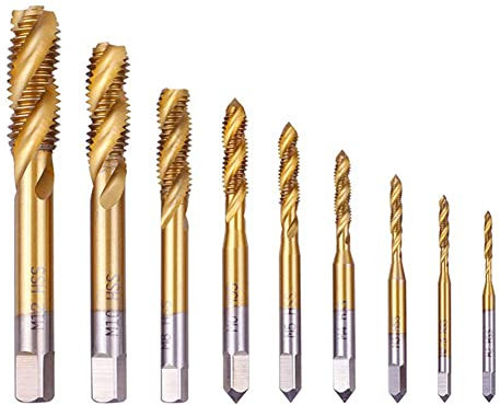 Treki 9pcs Tarauds HSS Tarauds à Goujure Hélicoïdale Taraudage Filetage de Tarauds Machine à Main M2 M2.5 M3 M4 M5 M6 M8 M10 M12 Outil de Taraudage pour Filet Rapporté
