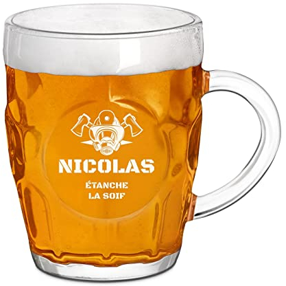 Maverton Verre à Bière Gravé pour hommes - 500ml Chope à Bière avec Poignée - pour Amateur de Bière - avec personnalisation pour lui - pour papa/papy - anniversaire - pompier -