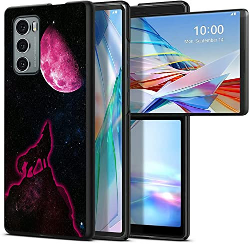 BWEGRHE Progettata per LG Wing 5G, PC rigido sottile con motivo luna rossa lupo, cover antiurto per ricarica wireless per LG Wing 5G (2020)