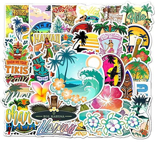 Baokuan 50pcs Outdoor Hawaii Surfenaufkleber Sommer Tropical Beach Surfen Wasserdichtes DIY Surfboard Car Skateboard Aufkleber