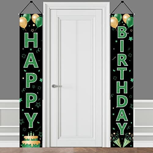 Green Birthday Door Banner Decorations for Women Men, Green Black Gold Happy Birthday Porch Sign Party Supplies, 16th 18th 21st 30th 40th 50th 60th Birthday Decoration for Indoor Outdoor