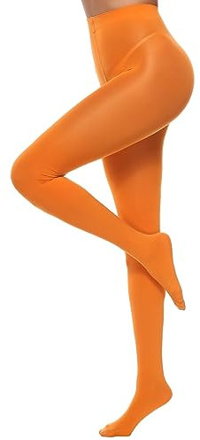 Yilanmy Damen Strumpfhosen Bunte 70 DEN Blickdicht Microfaser Feinstrumpfhose Trendfarben-Orange,M/L