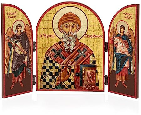 NKlaus Heiliger Spiridon Ikone Triptychon MDF-Holz 25x16cm Christlich 13797