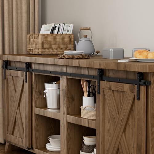WOLFBIRD 152cm/5FT Schiene Super Mini Schiebetür Hardware Kit für Doppeltür, kleiner Schrank, TV-Stand verwendet (kein Schrank)