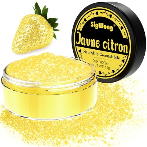 Paillettes Comestibles, 15g Colorant Alimentaire Poudre Alimentaire pour Un Cocktail, Paillettes À Boire pour Liqueur, Vin, D'halloween-Jaune Citron