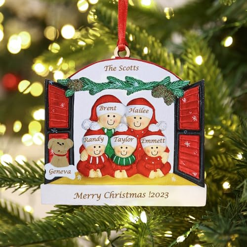 lorajewel Personalised Christmas Ornament Pendant with 2/3/4/5/6/7/8 Names Personalised Christmas Bauble Christmas Tree Decoration 2023 Family Christmas Ornament (6 Name, C)