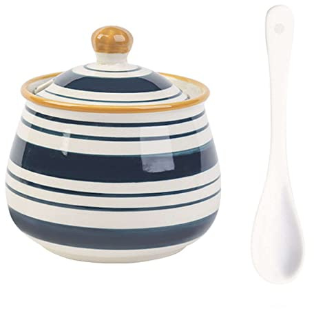 il barattolo di spezie, Barattolo Di Spezie In Ceramica, Set Di Contenitori for Condimenti Giapponesi Con Coperchio E Cucchiaio, Ciotole Multiuso for Zucchero Sale Peperoncino Olio Grani Erbe-Hokage-E
