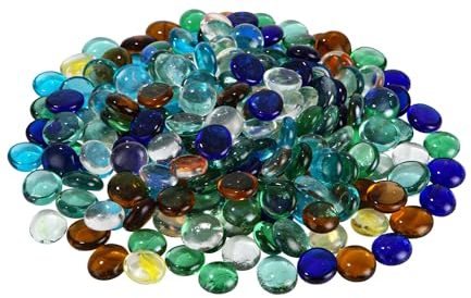 Glassteine bunt, 900g/ca. 200-220 Stück Glassteine Deko, 17-19 mm Muggelsteine, Dekosteine Kinder, Spielsteine, basteln, bunt-Mix durchsichtig Glasnuggets, für Vasen Craft Garden Bowls Aquarium