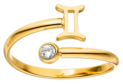 Purelei® Sternzeichen Ring Zwilling (Gold) – Wasserfester Damenring aus langlebigem Edelstahl – Verstellbare Ringe von Größe 60 bis 66 – Modeschmuck für deinen individuellen Look