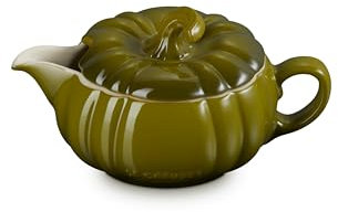 Le Creuset Stoneware Pumpkin Gravy Boat with Lid, 14 oz., Olive