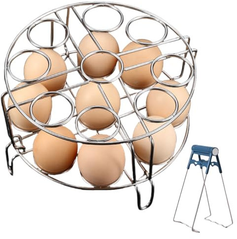 2Pcs Egg Steamer Rack with Hot Plate Gripper Set, Trivet for 6, 8 Quart Instant Pot Compatible Pressure Cooker Accessories, Stackable, Cooking 18 Eggs