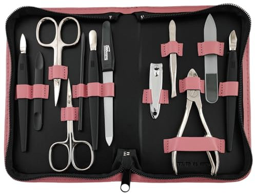 12teiliges Maniküre Set mit Leder-Etui Nagelpflege Solingen* (Rosa)