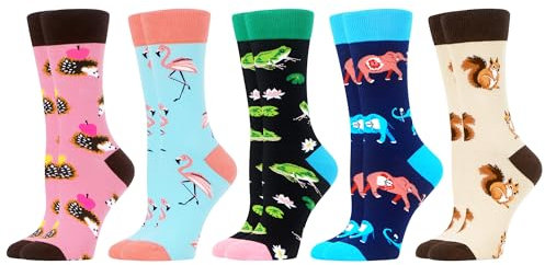 WeciBor Damen Lustige Bunte Socken, 5 Paar Mehrfarbig Tiermotiv, Größe 39-42