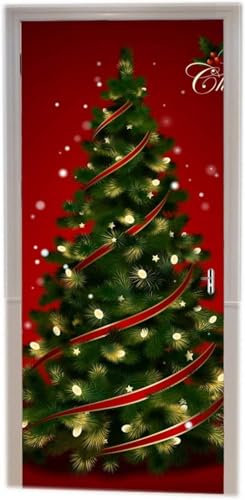 Türtapete Selbstklebend 77x200 Weihnachten Türaufkleber 3D Türposter Baum Fototapete Türfolie Türklebefolie Wasserdichte für Türwand Dekoration Tapete a8338
