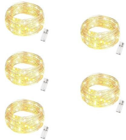 SIGANDG 5 Stück LED Lichterkette(Mit Timer), 3 Meter 30 LED Micro Silberdraht Lichterkette Innen Batteriebetrieben für Party Weihnachten Hochzeit Halloween Innen Deko, Warmweiß