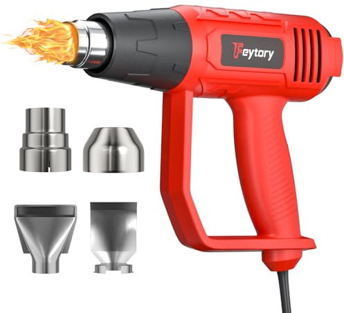 Heat Gun 2000W, Professional Electric Hot Air Gun Dual Temperature Settings 60℃-600℃ and Overload Protection with 4 Nozzles, for Shrinking PVC, Crafts, Paint Stripping, Car Film, Embossing