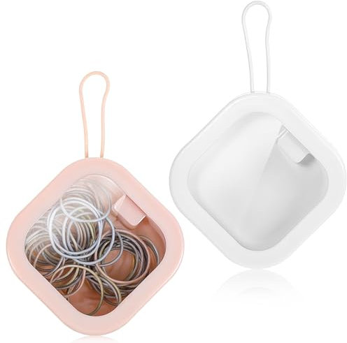 LLOUSSAK Haargummi Organisator Box, 2 Stück Klein Tragbarer Haargummi Aufbewahrung Haarspangen Aufbewahrun Transparenter Haarband Aufbewahrung Box für Schmuck Haargummis Haarseile Wattestäbchen