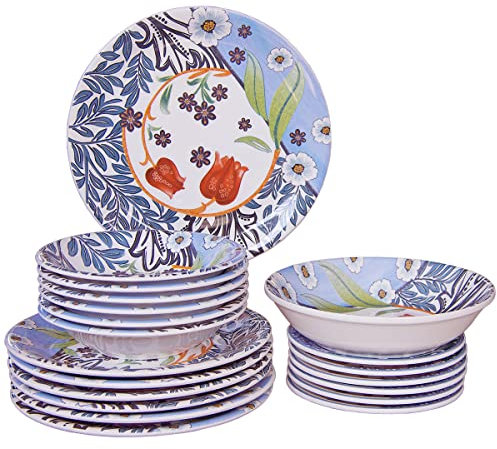 Set Piatti da 20 Pezzi in Ceramica - Collezione Tulipano di Wald, 6 Piatti Piani, 6 Piatti Fondi, 6 Piatti Frutta, 1 Insalatiera e 1 Piatto da Portata Rotondo