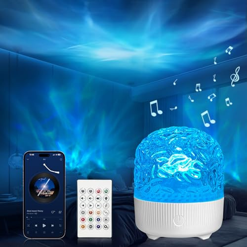 GY Mesh Wave Lamp, Globe Ocean Lamp, LED Nachttischlampe, 18 Farben RGB Tischlampe mit USB-Projektor, romantisches dimmbares Ambientelicht für Schlafzimmer, Wohnzimmer