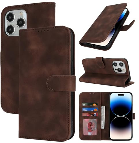 Zouzt Case for iPhone 14 Pro (6.1 Inch), Premium PU Leather Wallet Case with Credit Card Holder Slot Flip Folio Kickstand Shockproof Protective Phone Cover (Vintage Dark Brown)