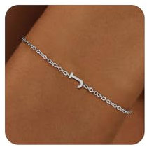 RMMD Armband Damen Silber, 18K Weißgold Vergoldete Silber Armband mit Buchstaben J Armband Silber Armband Mädchen Personalisiertes Armband mit Namen Geschenke für Frauen Freundin Mädchen