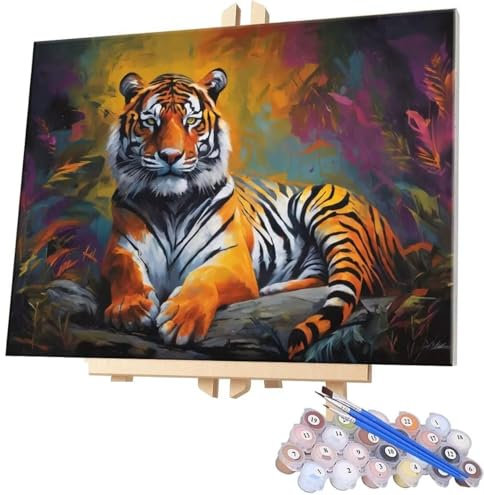 Dipingere con i Numeri Adulti, Kit di Pittura acrilica Fai-da-Te per Adulti Principianti, Animals Tiger Painting by Numbers Kit Completo, Decorazioni Casa Dipingere con i Numeri Bambini 80x100cm E-1