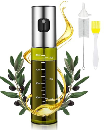 MRUN BONE Oil Sprayer for Cooking Oil, Green UV Protection Spray Bottle Oil, Glass Oil Atomiser Kitchen Oil Spray Bottle Hot Air Fryer, Oil Sprayer with Scale & Funnel, Oil Spray for Oil & Vinegar