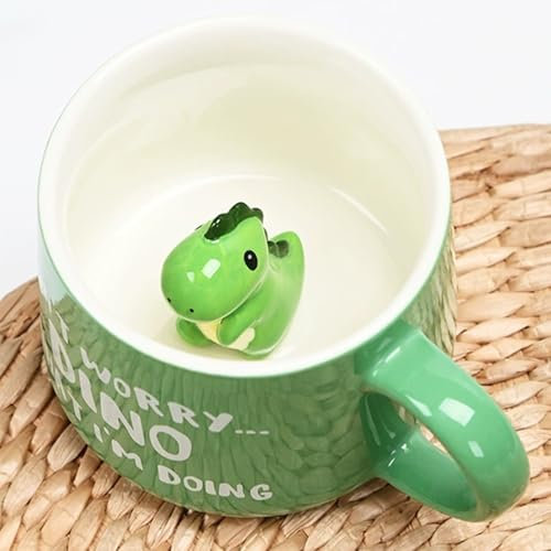 Dino Tasse Geschenk Kindertasse - Lustiges Dinosaurier Tasse Tier Keramik Teetasse Kaffeetasse, 3D Tasse Geburtstagsgeschenk für Jungen Frauen Freunde, 350ml