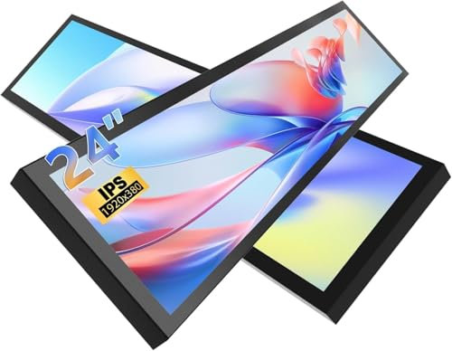 24 Ultra-Wide Bar LCD Monitor FHD1920x380 Industrial Computer Monitor Built-in Dual Speaker Secondary Screen Dual HDMI & DP Port, Advertising Display for Subway Malls Restaurant Digital Signage VESA