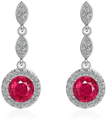 Crystalline Azuria Mujer 18ct Chapado en Oro Blanco Pendientes Colgantes Redondo Rojo Cristales de Zirconia Pendientes Colgantes para Mujer y Niña