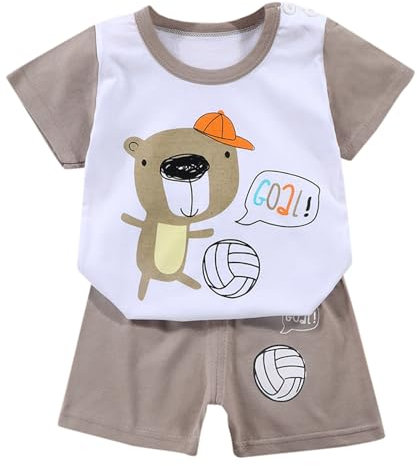 2 Pz Completino Bambino Set Neonato Maschio Camicia Manica Corta Unisex+Pantaloncini Completivi da Estivi Top Cotone Elasticizzato Tutina Casual per Ragazzi 1-4 Anni