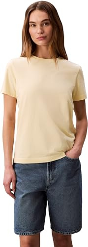 Calvin Klein Damen T-Shirt Kurzarm Archive Jersey Tee mit Rundhalsausschnitt, Gelb (French Vanilla), S