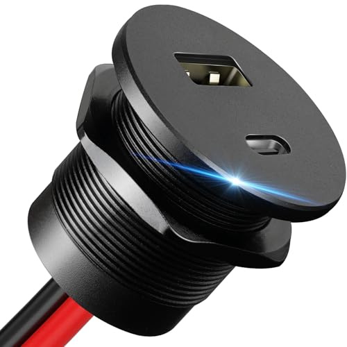 CamperXlite USB C Outlet 12V Campervan, Aluminum 18W USB-A & 30W USB-C RV USB Socket, Dual USB Flush Mount Perfect for Motorhome Caravan Trailer Van Bus Boat (1PCS)