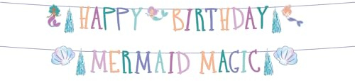 Folat 23930 Meerjungfrau Geburtstag Deko Blau mit Irisierende Glitzer - Buchstabengirlande Set - Mermaid Magic- 1,5 Meter - Nixe Dekoration für Meerjungfrauparty