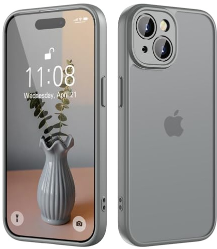 KPPIT for iPhone 15 case,Gray | [Shockproof Military Grade Drop Protection] [Frosted Translucent]