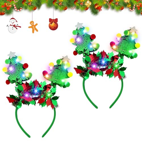 SOETDERT Haarreif Weihnachten, 2 Stück Weihnachts Haarreif mit LED, Leuchtende Weihnachts Haarschmuck, Haarreifen Weihnachten, Weihnachts Kopfschmuck, Weihnachtshaarreifen Erwachsene
