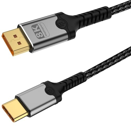 Cable USB -C a DisplayPort, cable unidireccional de 8 K a 60 Hz, 4 K a 240 Hz, Thunderbolt 3/4/5, compatible con MacBook Pro/Air, iPhone 15/16 Pro/Max, XPS, iPad, Galaxy (2 m)