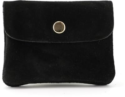 Petit Porte-Monnaie Cartes Cuir Véritable Suède Femme - Mini Portefeuille Souple à Rabat - Format Court Taill S - Léger Polyvalent - Noir Court